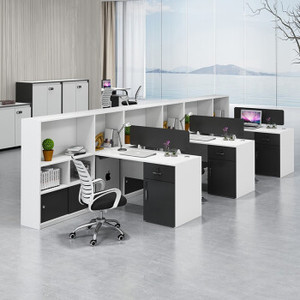 办公桌组简约现代办公家具职员财务桌电脑桌隔断卡位四人位员工位办公桌椅组合 T型双人含高柜